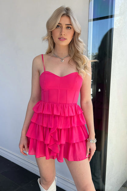 OKBBN's charming A-line thin shoulder strap sleeveless layered Homecoming Dresses
