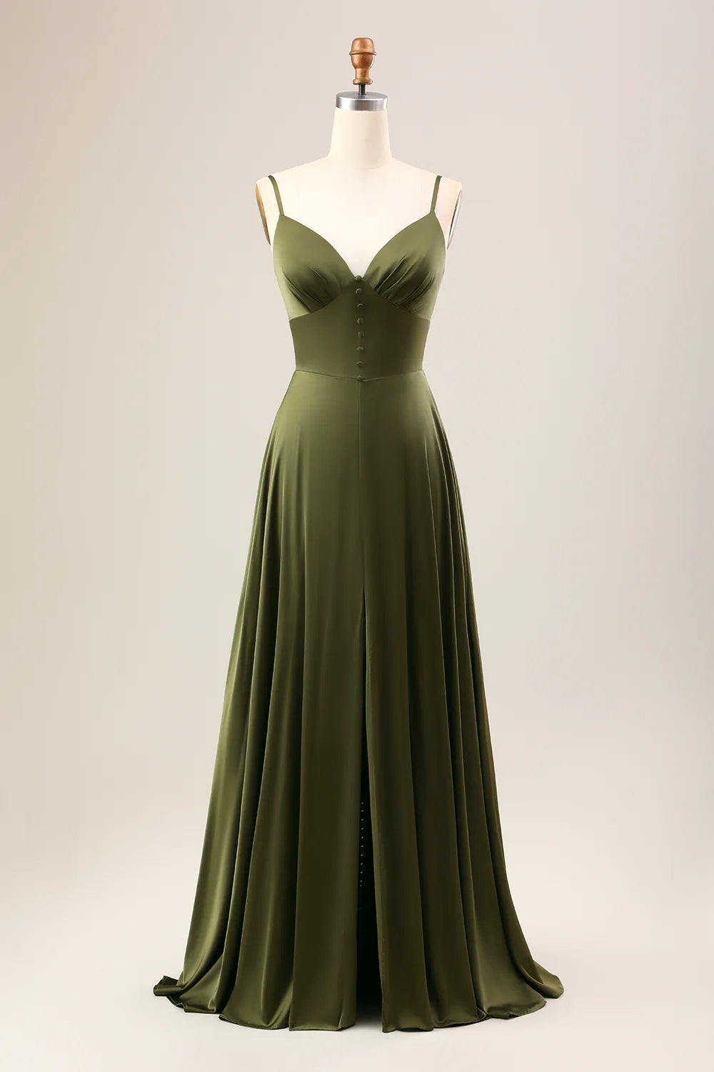 OKBBN's charming A-line thin shoulder strap slit long Bridesmaid Dresses