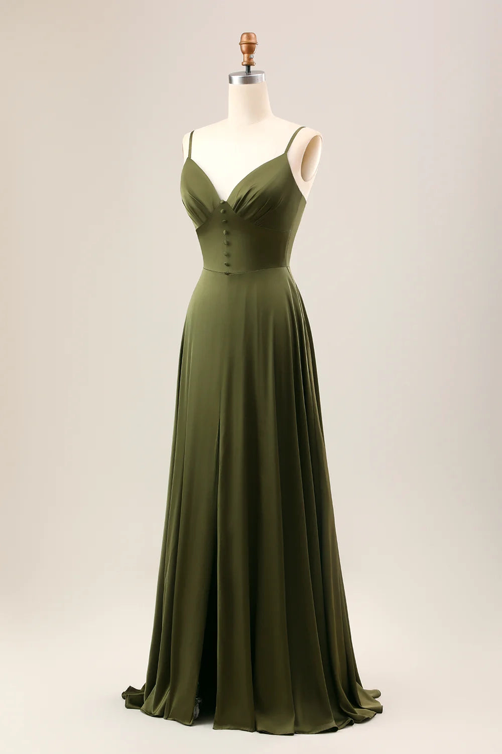 OKBBN's charming A-line thin shoulder strap slit long Bridesmaid Dresses