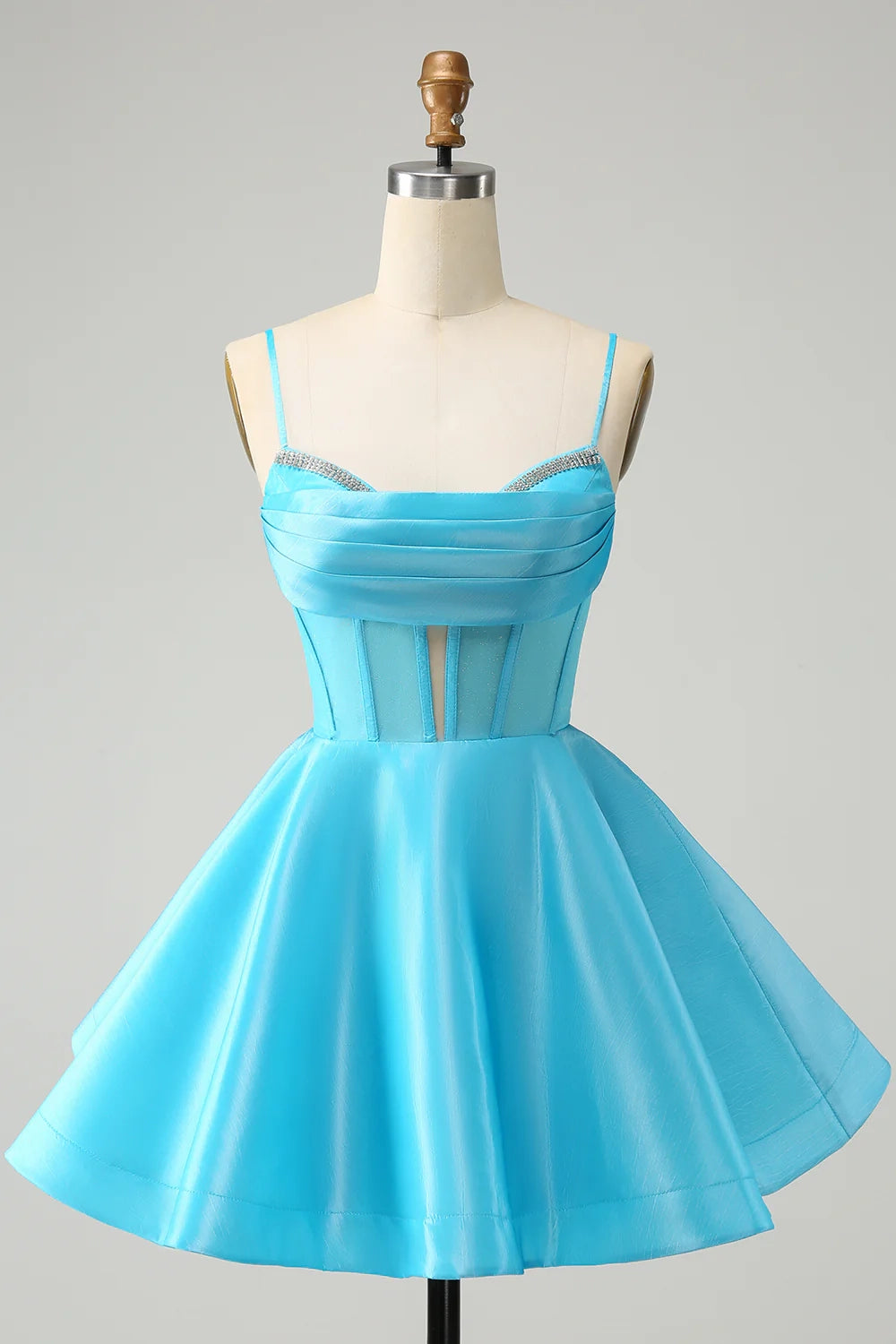 OKBBN's charming A-line thin shoulder strap waistband short bead decoration Homecoming Dresses