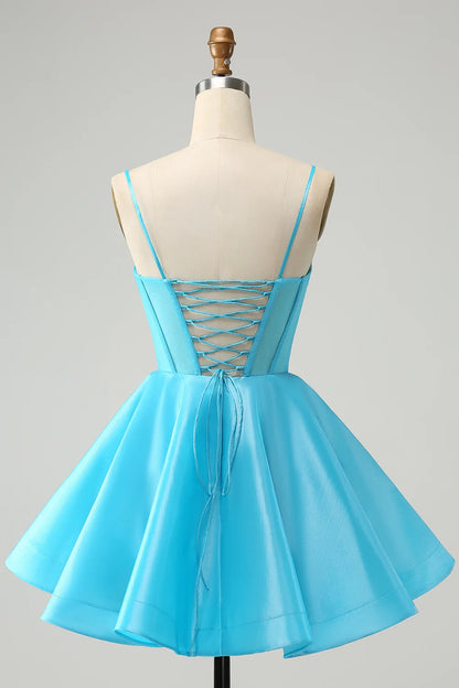 OKBBN's charming A-line thin shoulder strap waistband short bead decoration Homecoming Dresses