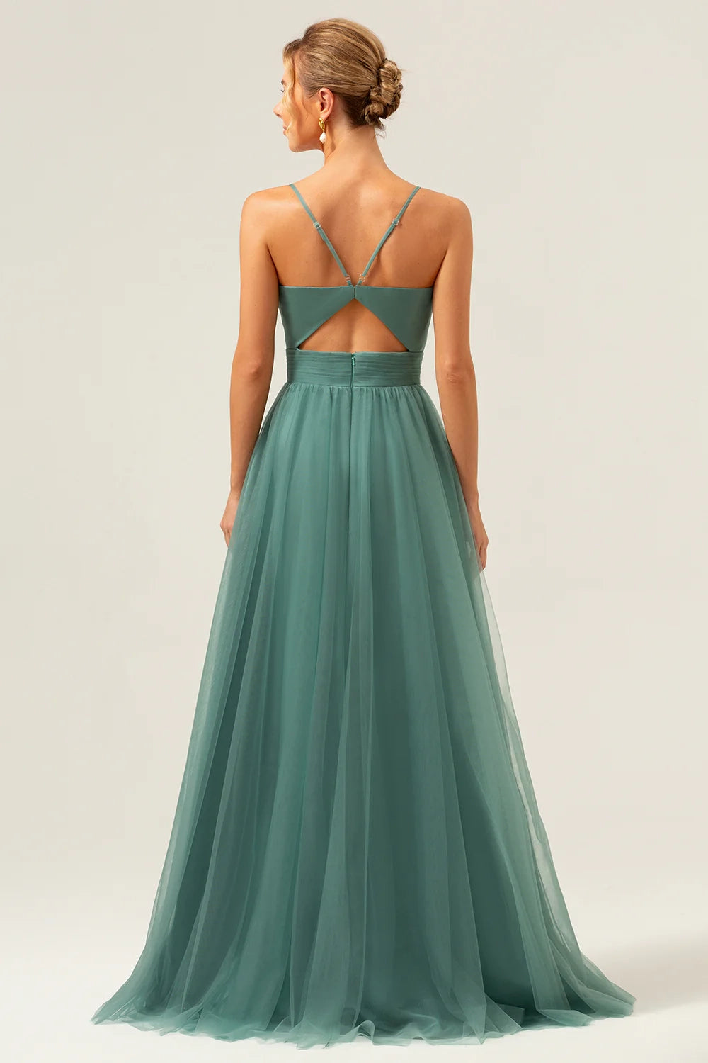 OKBBN's charming A-line thin shoulder strap with pleated decoration for floor mopping Bridesmaid Dresses