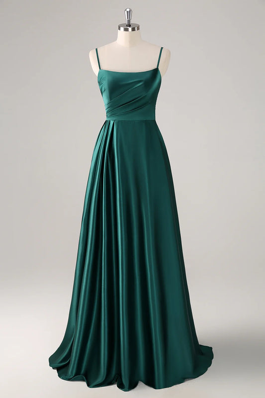 OKBBN's charming A-line thin shoulder strap with pleated satin Bridesmaid Dresses