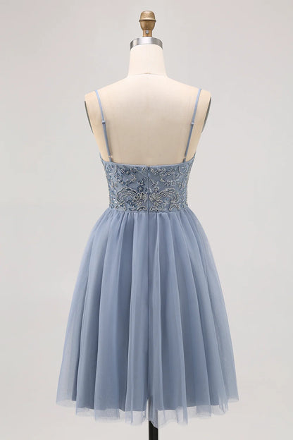 OKBBN's charming A-shaped short bead decal Homecoming Dresses