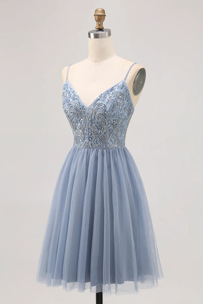 OKBBN's charming A-shaped short bead decal Homecoming Dresses