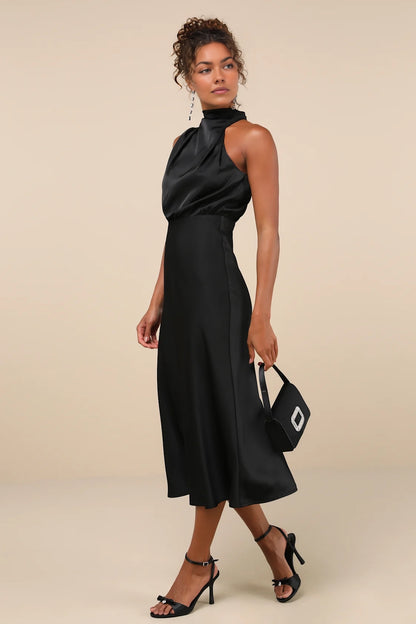 OKBBN's charming asymmetrical medium length woven satin Homecoming Dresses