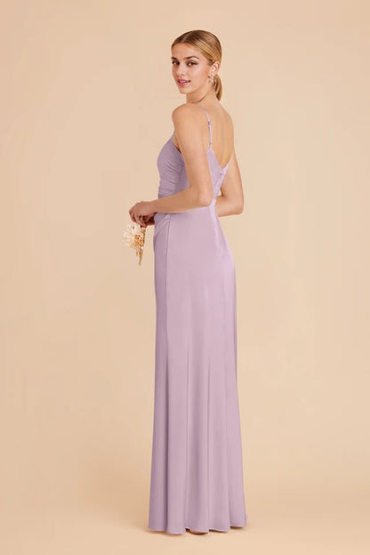 OKBBN's charming asymmetrical pleated V-neck satin full lining mermaid overlapping slit Prom Dresses