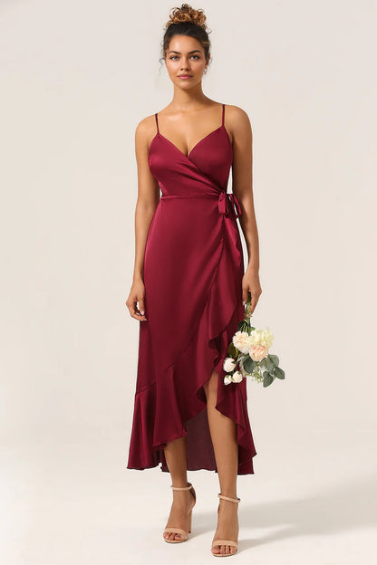 OKBBN's charming asymmetrical thin shoulder strap with ruffled edges Bridesmaid Dresses