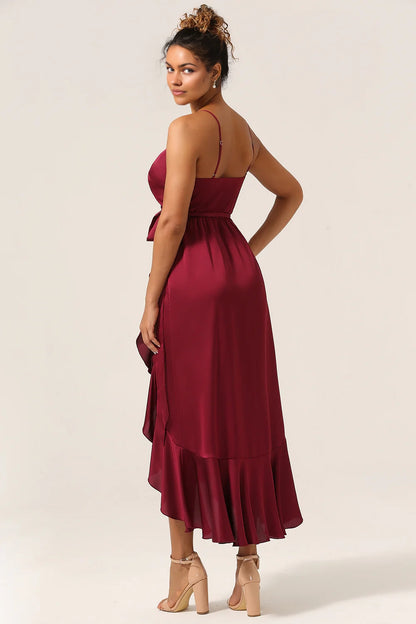 OKBBN's charming asymmetrical thin shoulder strap with ruffled edges Bridesmaid Dresses