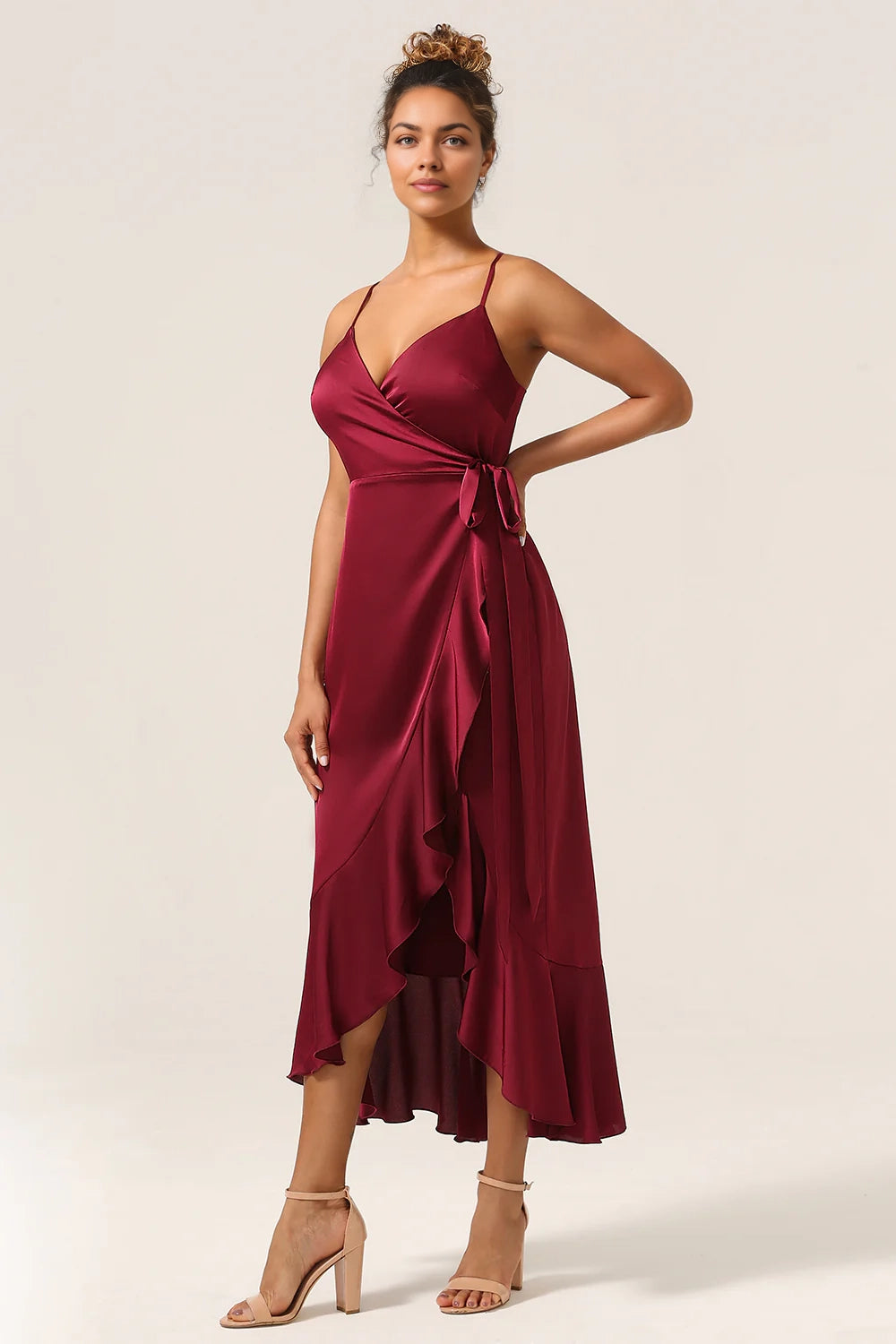 OKBBN's charming asymmetrical thin shoulder strap with ruffled edges Bridesmaid Dresses