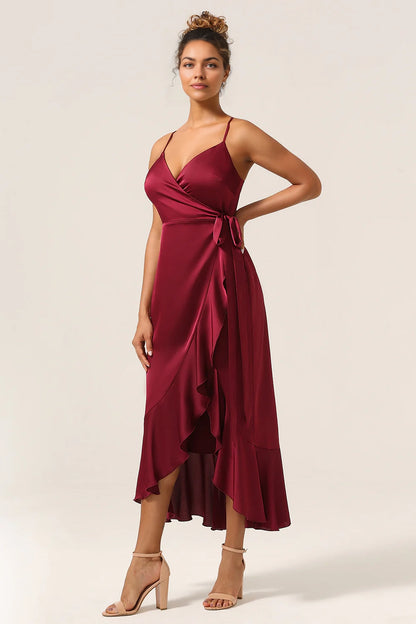OKBBN's charming asymmetrical thin shoulder strap with ruffled edges Bridesmaid Dresses