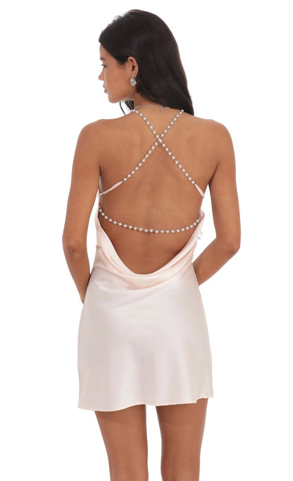 OKBBN's charming backless satin pearl suspender Homecoming Dresses
