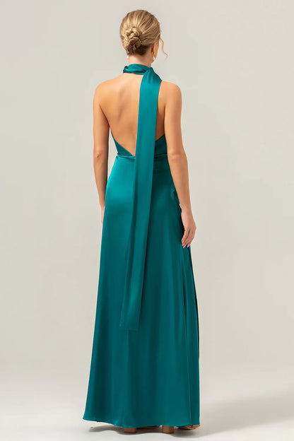 OKBBN's charming deep V-neck backless long satin Bridesmaid Dresses