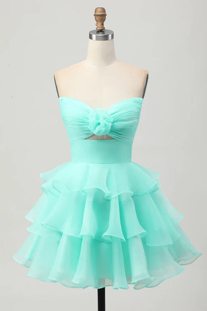 OKBBN's charming layered off shoulder A-line hollow short Homecoming Dresses