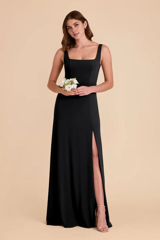 OKBBN's charming luxury knitted detachable shoulder strap square neckline fully lined front slit Prom Dresses