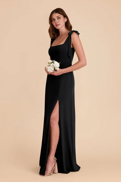OKBBN's charming luxury knitted detachable shoulder strap square neckline fully lined front slit Prom Dresses