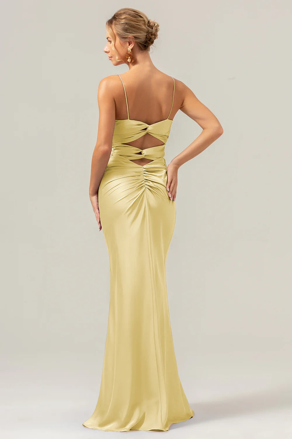 OKBBN's charming mermaid slim shoulder strap with front pleat long Bridesmaid Dresses