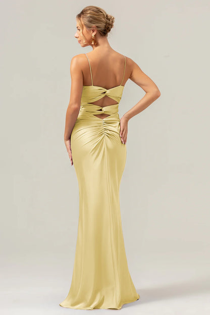 OKBBN's charming mermaid slim shoulder strap with front pleat long Bridesmaid Dresses
