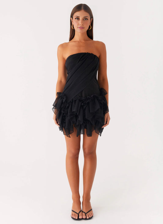 OKBBN's charming off shoulder collar with pleated tight layered ruffle edges Homecoming Dresses