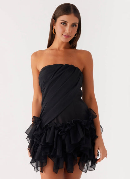 OKBBN's charming off shoulder collar with pleated tight layered ruffle edges Homecoming Dresses