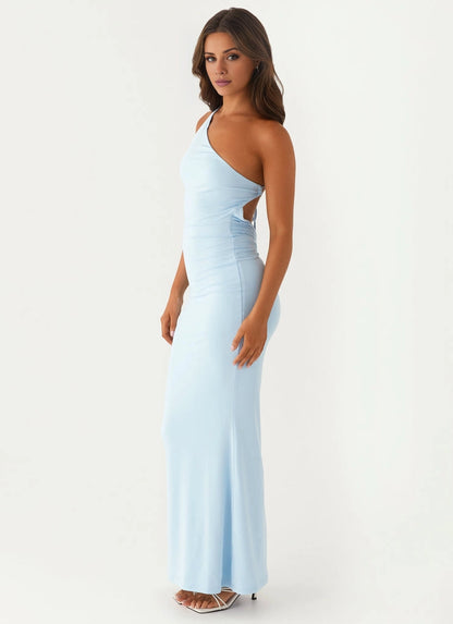 OKBBN's charming one shoulder backless pleated decoration with front slit Homecoming Dresses