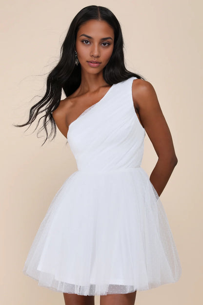 OKBBN's charming one shoulder mini see through mesh sleeveless corset Homecoming Dresses