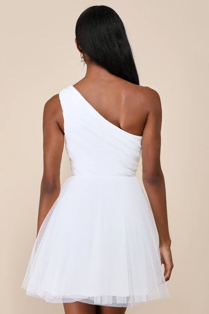 OKBBN's charming one shoulder mini see through mesh sleeveless corset Homecoming Dresses