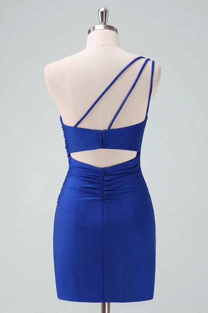 OKBBN's charming one shoulder tight pleated short sleeveless Homecoming Dresses