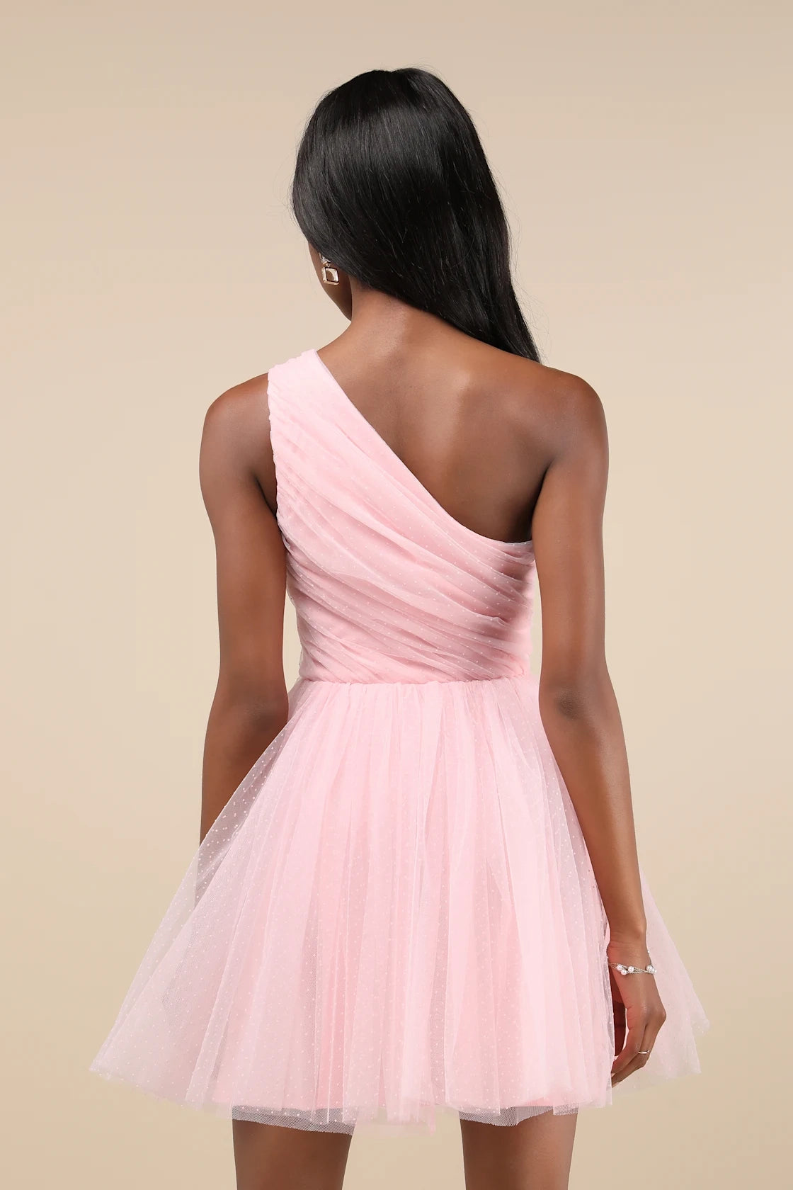 OKBBN's charming polka dot shoulder mini Homecoming Dresses
