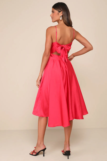 OKBBN's charming satin asymmetrical lace up mid length Homecoming Dresses