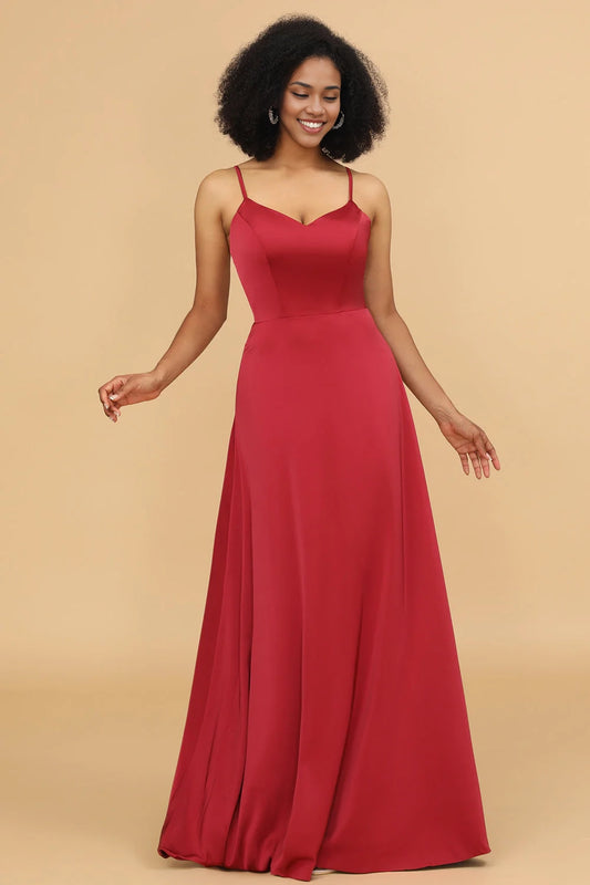 OKBBN's charming sleeveless A-line thin shoulder straps and floor satin Bridesmaid Dresses