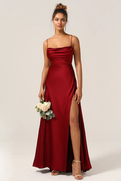 OKBBN's charming sleeveless A-line thin shoulder straps and floor satin Bridesmaid Dresses