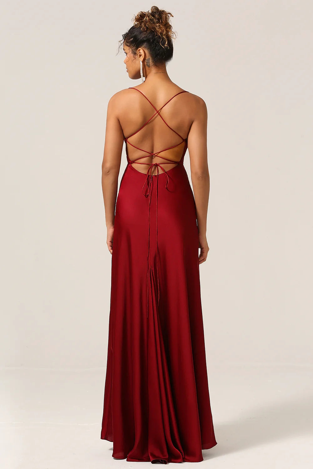 OKBBN's charming sleeveless A-line thin shoulder straps and floor satin Bridesmaid Dresses