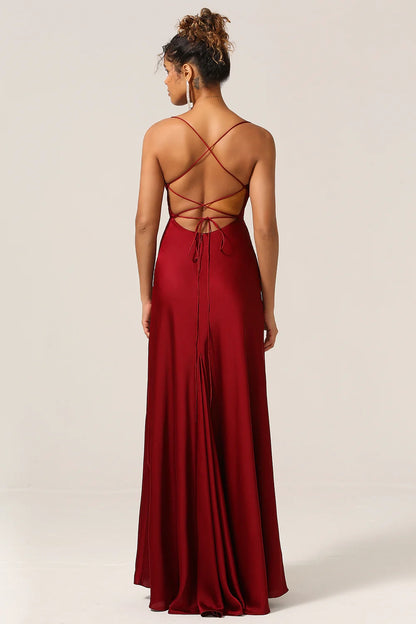 OKBBN's charming sleeveless A-line thin shoulder straps and floor satin Bridesmaid Dresses