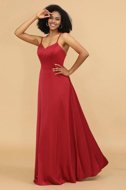 OKBBN's charming sleeveless A-line thin shoulder straps and floor satin Bridesmaid Dresses