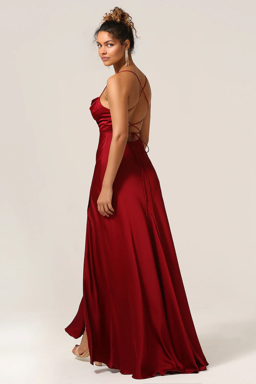 OKBBN's charming sleeveless A-line thin shoulder straps and floor satin Bridesmaid Dresses