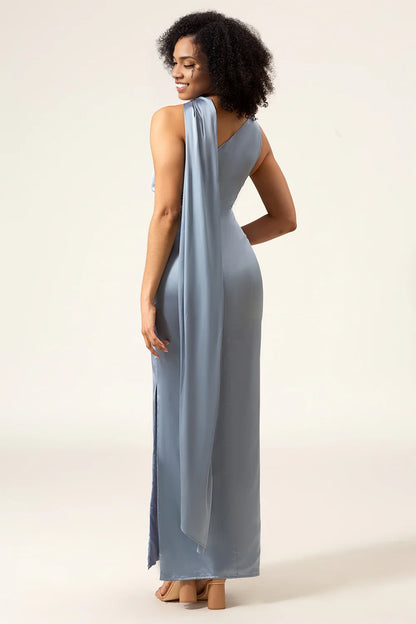 OKBBN's charming sleeveless slim fit single shoulder long satin Bridesmaid Dresses
