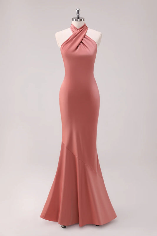 OKBBN's charming slim fit mermaid camisole with backless and satin floor Bridesmaid Dresses