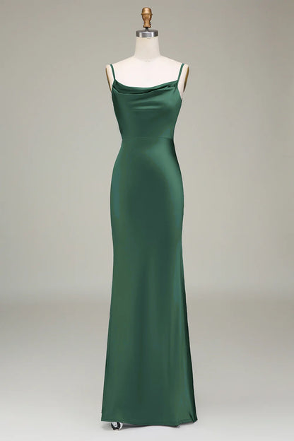 OKBBN's charming slim fit slim shoulder strap long satin Bridesmaid Dresses