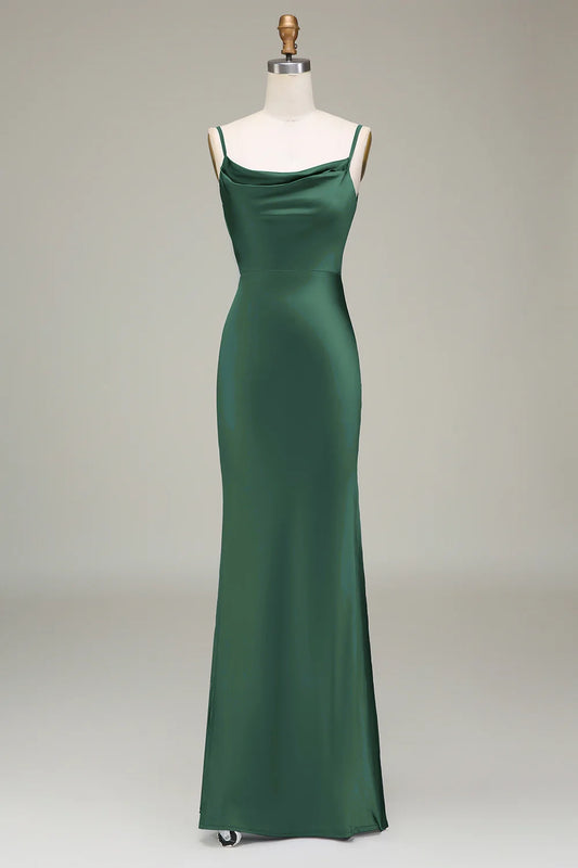 OKBBN's charming slim fit slim shoulder strap long satin Bridesmaid Dresses