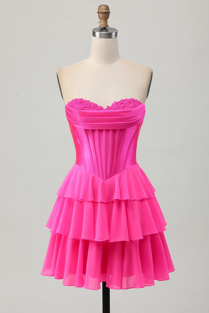 OKBBN's charming slim layered sweetheart tight corset short Homecoming Dresses
