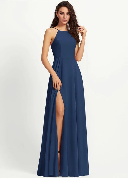 OKBBN's charming slim shoulder strap sleeveless slit backless Prom Dresses
