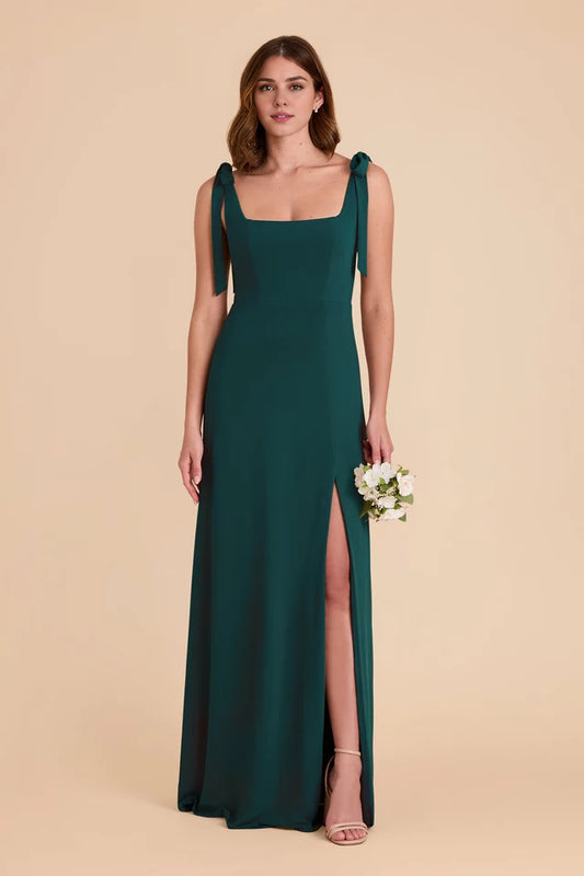 OKBBN's charming square neckline, detachable shoulder straps, fully lined front slit Prom Dresses