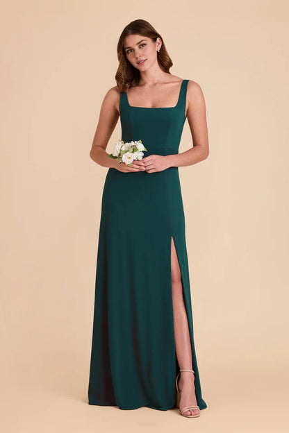OKBBN's charming square neckline, detachable shoulder straps, fully lined front slit Prom Dresses