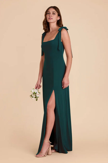 OKBBN's charming square neckline, detachable shoulder straps, fully lined front slit Prom Dresses