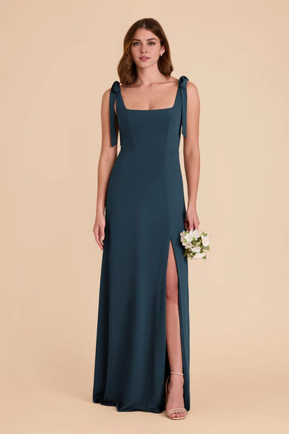 OKBBN's charming square neckline, detachable shoulder straps, fully lined front slit, Prom Dresses