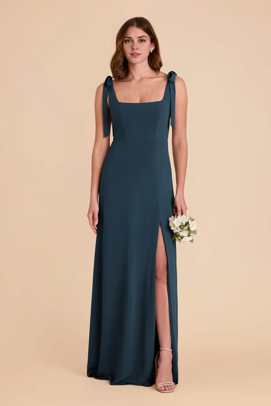 OKBBN's charming square neckline, detachable shoulder straps, fully lined front slit, Prom Dresses