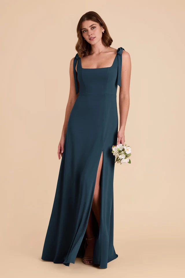 OKBBN's charming square neckline, detachable shoulder straps, fully lined front slit, Prom Dresses