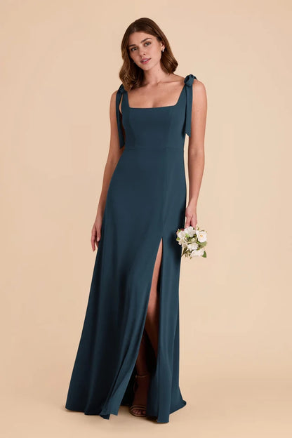 OKBBN's charming square neckline, detachable shoulder straps, fully lined front slit, Prom Dresses