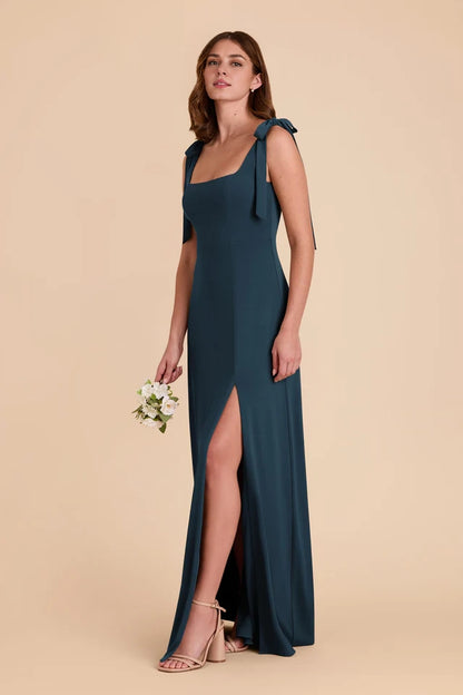 OKBBN's charming square neckline, detachable shoulder straps, fully lined front slit, Prom Dresses